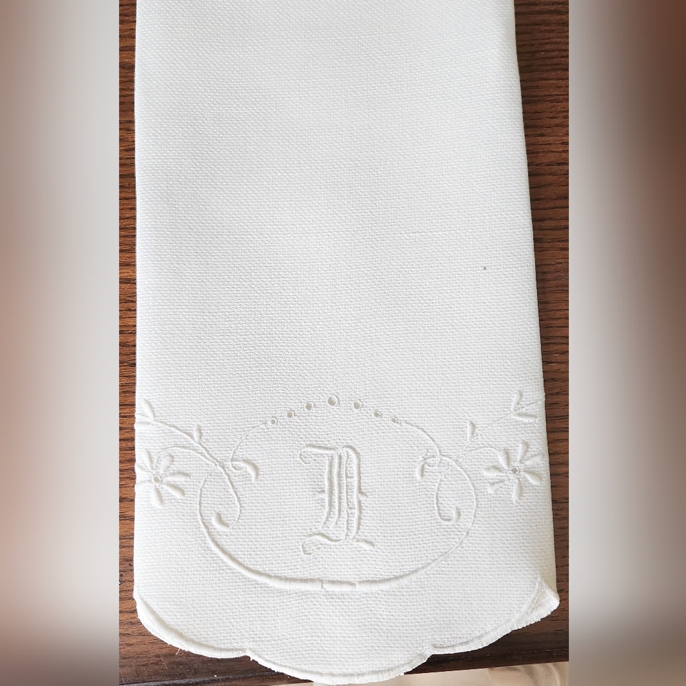 LG EMBROIDERED HUCK TOWEL WITH A MONOGRAM